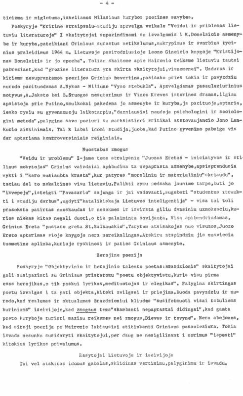 Rašytojo, savaitraščio „Tėviškės Žiburiai“ redaktoriaus Česlovo Senkevičiaus recenzija „Pasaulėžiūros ir estetikos sandūros. Monografija apie dr. Joną Grinių“