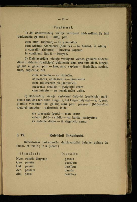 Lotynų kalbos etimologija ir pirmieji sintaksės dalykai: vidurinėms mokykloms vadovėlis (3-sios ir 4-sios kl. kursas) / K. Kliuksinas. – Kaunas: kooperacijos sąjungos „Spaudos fondo“ leidinys, 1932. – 131, [4] p.
