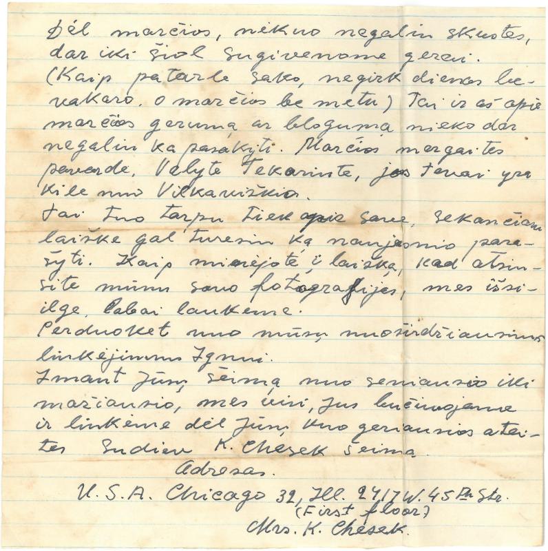 Kazio Balčiūno (slapyv. K. Chesek) laiškas  artimiesiems. 1953 m. rugpjūčio 11 d.