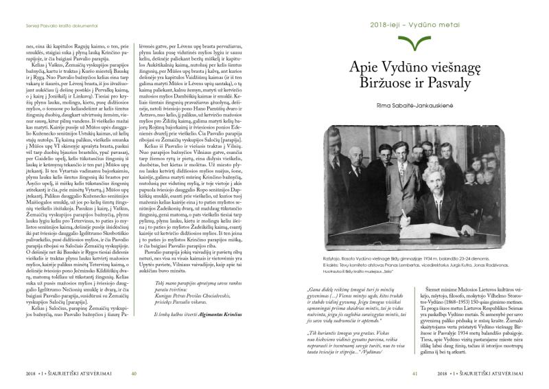 Šiaurietiški atsivėrimai : Pasvalio krašto istorijos ir kultūros žurnalas 2018, nr. 1 (44)