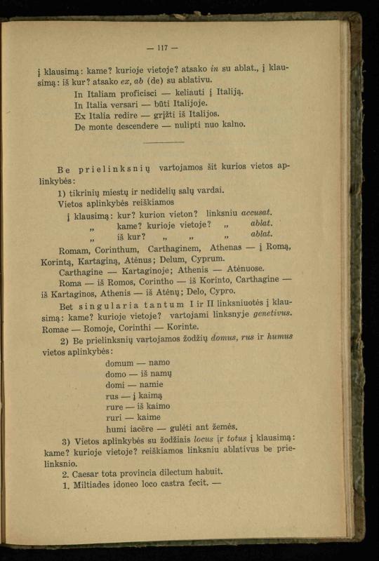 Lotynų kalbos etimologija ir pirmieji sintaksės dalykai: vidurinėms mokykloms vadovėlis (3-sios ir 4-sios kl. kursas) / K. Kliuksinas. – Kaunas: kooperacijos sąjungos „Spaudos fondo“ leidinys, 1932. – 131, [4] p.