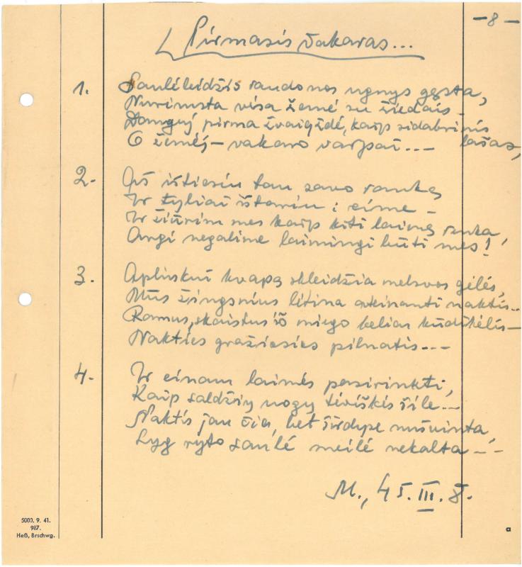 Rašytojo, savaitraščio „Tėviškės Žiburiai“ redaktoriaus Česlovo Senkevičiaus eilėraščiai. 1944–1946 m.