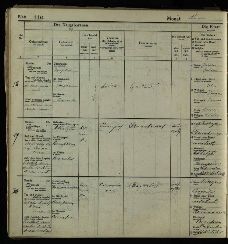 Pumpėnų Romos katalikų parapijos bažnyčios 1916–1921 metų krikšto metrikų knyga