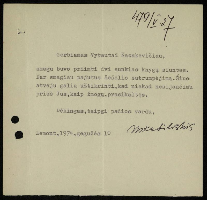 Žurnalisto Vytauto Kazakevičiaus ir rašytojų Mariaus Katiliškio, Zinaidos Nagytės-Katiliškienės korespondencija. 1966–1984 m.
