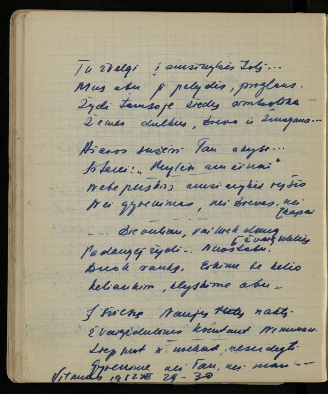 Žurnalisto, literato, vertėjo Kazimiero Pūro kūrybos V sąsiuvinis. Eilėraščiai, 1951–1952 m.