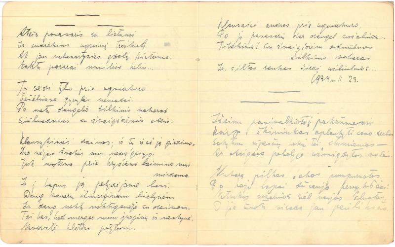 Albino Vaitkaus (Mariaus Katiliškio) eilėraščių sąsiuvinis. Pasirinktas slapyvardis – Juodis Danyla. 1933 m.