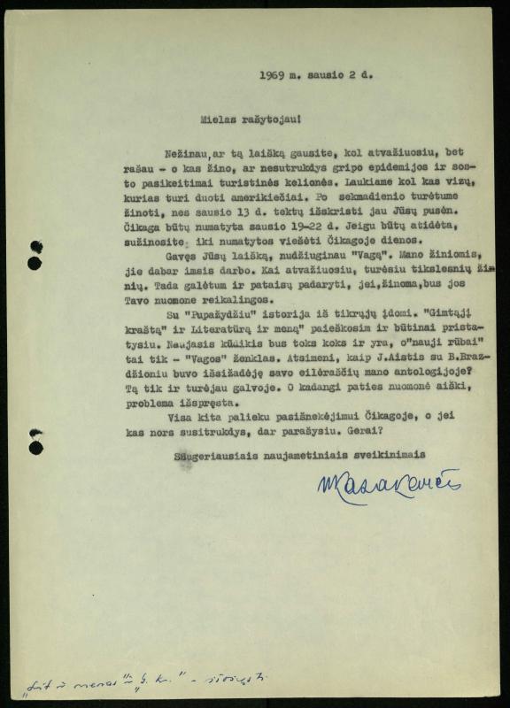 Žurnalisto Vytauto Kazakevičiaus ir rašytojų Mariaus Katiliškio, Zinaidos Nagytės-Katiliškienės korespondencija. 1966–1984 m.
