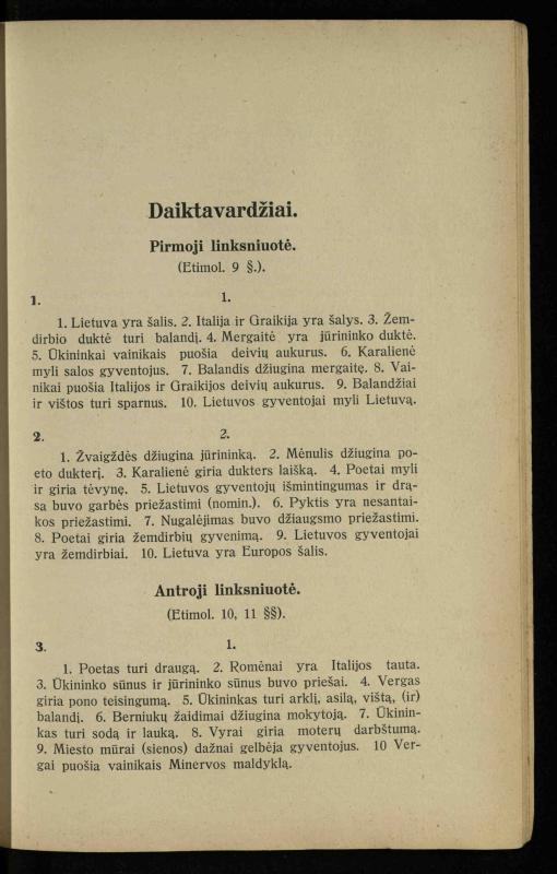 Lotynų kalbos chrestomatija: vidurinėms mokykloms vadovėlis (3-sios ir 4-sios klasės kursas) / K. Kliuksinas. – [Kaunas]: Koper. s-ga „Spaudos fondas“, 1932. – 191 p.