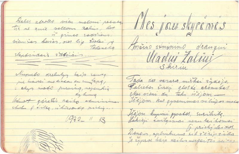 Albino Vaitkaus (Mariaus Katiliškio) eilėraščių sąsiuvinis „Eilėraščiai“. III dal. Žagarė–Katiliškės. 1931.XI.12