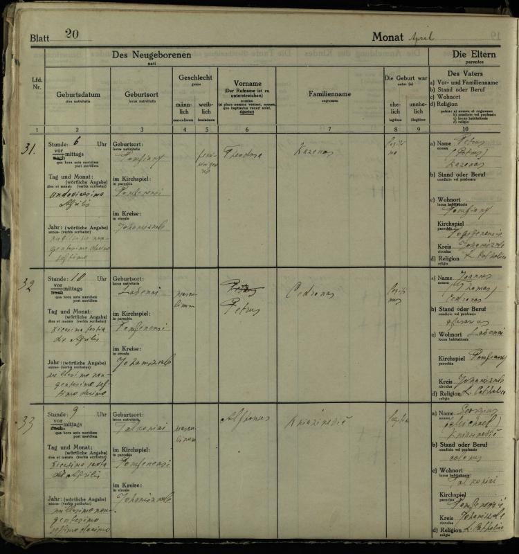 Pumpėnų Romos katalikų parapijos bažnyčios 1916–1921 metų krikšto metrikų knyga