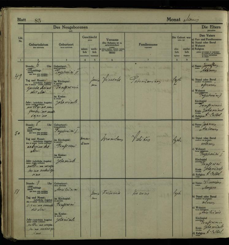 Pumpėnų Romos katalikų parapijos bažnyčios 1916–1921 metų krikšto metrikų knyga