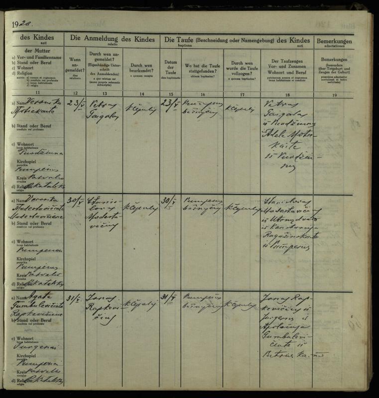 Pumpėnų Romos katalikų parapijos bažnyčios 1916–1921 metų krikšto metrikų knyga